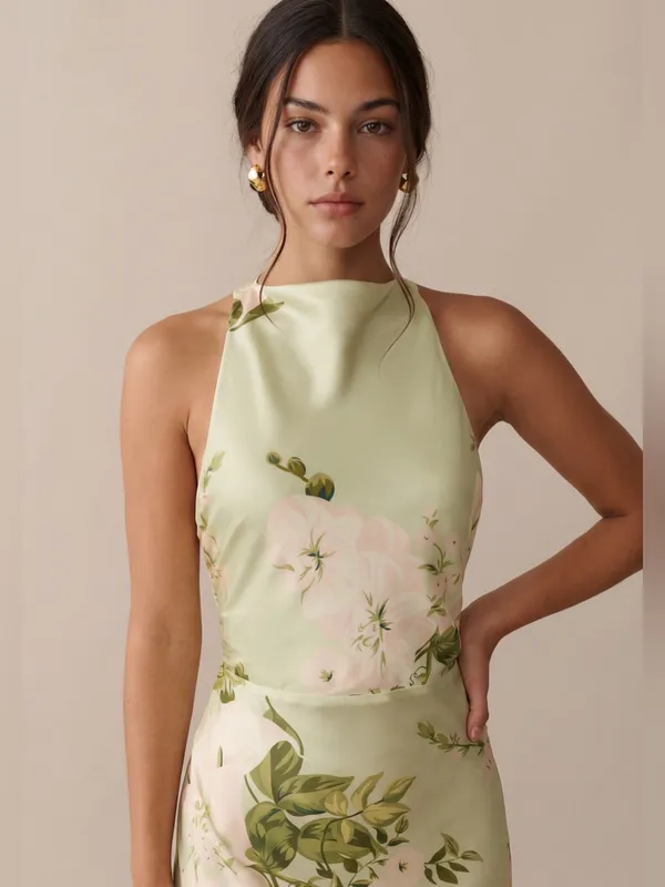 NWT o.p.t Roslyn Silk Dress size Large L Few Moda mint blossom green floral midi - Image 4