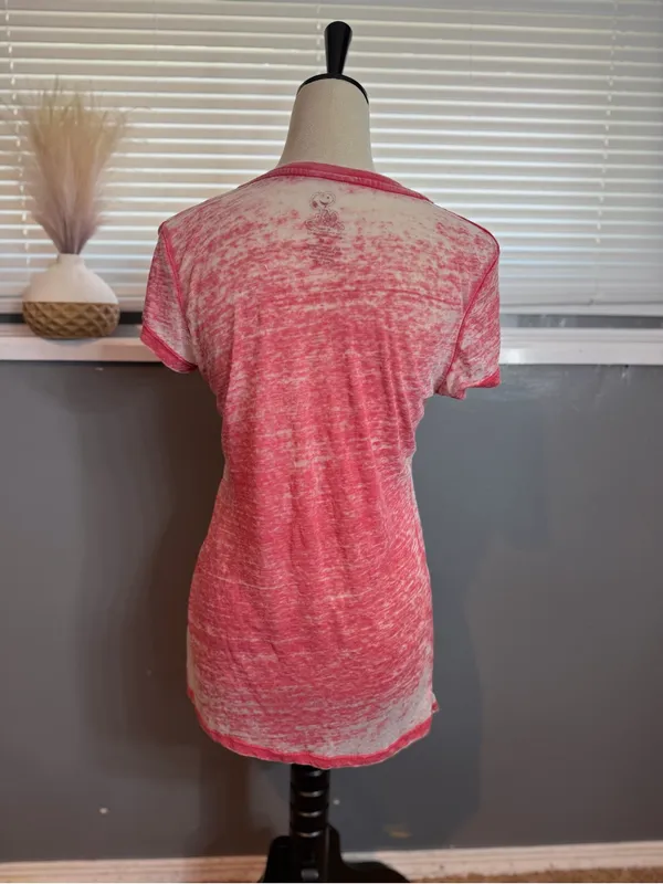 Peanuts Snoopy Pink Burnout Baseball Graphic Tee Size M Y2K - Image 6