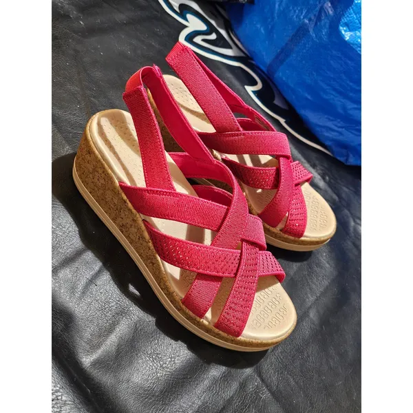 Bzees Womens Viva Magenta Ritz‎ Sparkle Machine Washable Cork Wedge Sandals 8.5 - Image 2
