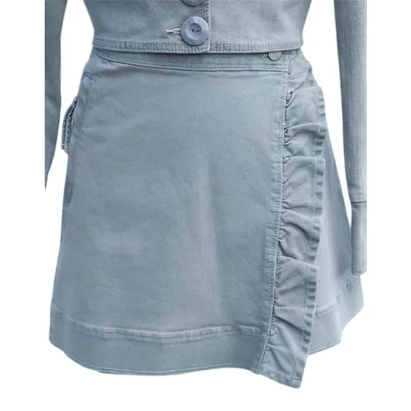 Cache Gray Denim Wrap Ruched Skirt Off Set Side Zip Pull Stretch $98 NWT Size 8 - Image 2