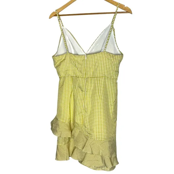 Wild Honey Women's L Ruffled Gingham‎ Plaid Mini Dress Yellow Preppy Coquette - Image 3