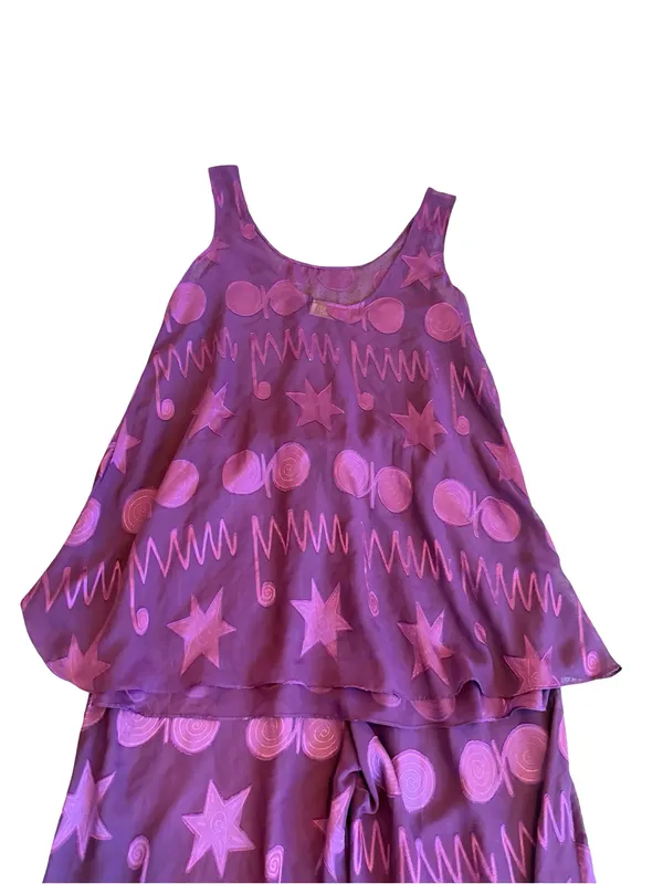 Victoria's Secret Gold Label Purple Pink Star Print Pajama Set Medium Women's - Image 10
