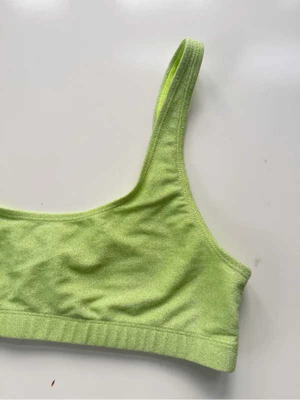 Good American Sparkle Metallic Bikini Top - Electric Lime size 3 (Large) - Image 4