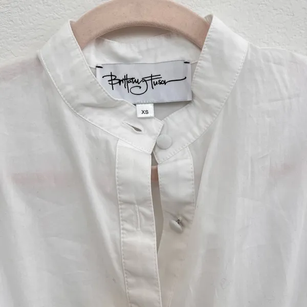 Brittany Fuson White Louisa Button-Front 100% Cotton Tiered Belted Maxi Dress XS - Image 10