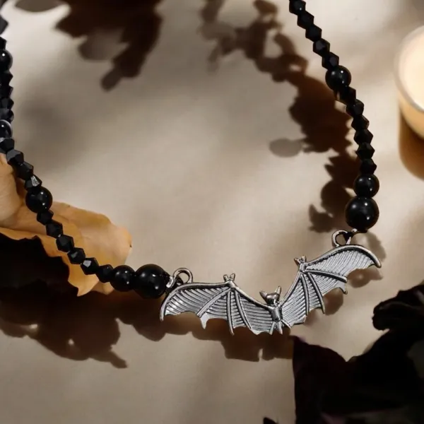 Gothic Bat Pendant Black Bead Necklace, Simple Creative Design Fashion Jewelry‎ - Image 7