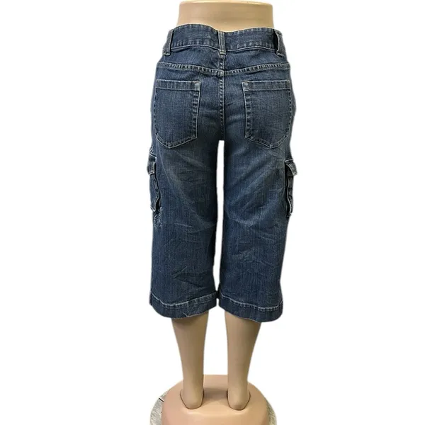 Bob Timberlake Denim Embroidered Wide Leg Cargo Denim Capri Blue Jeans Womens 10 - Image 2