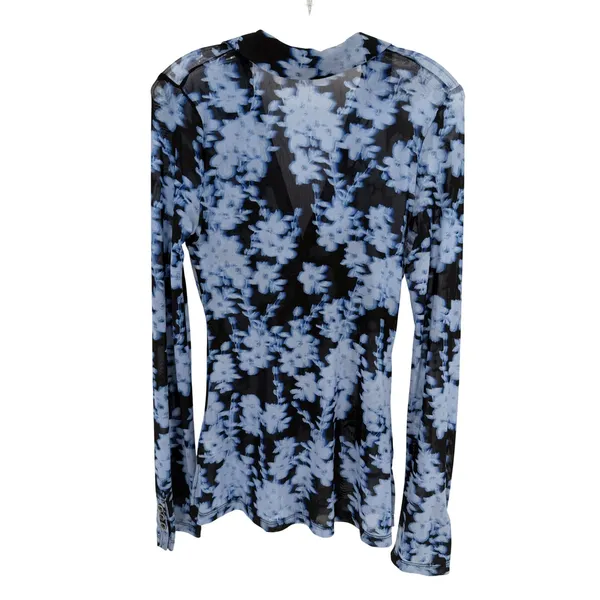 Free People Lucky Shirtee Top Womens S Blue Floral Sheer Ruched Boho Y2K Indie - Image 7