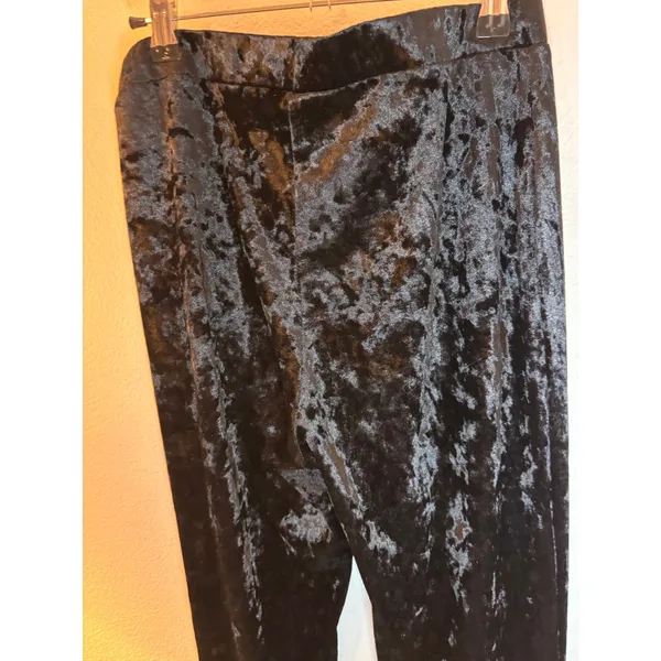 Bear Dance Black Crushed Velvet Wide‎ Leg Pants High Waisted Trousers Large - Image 3