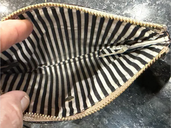 Kate Spade Beige Pebbled Leather Wristlet with Front zipper pocket. - Image 4