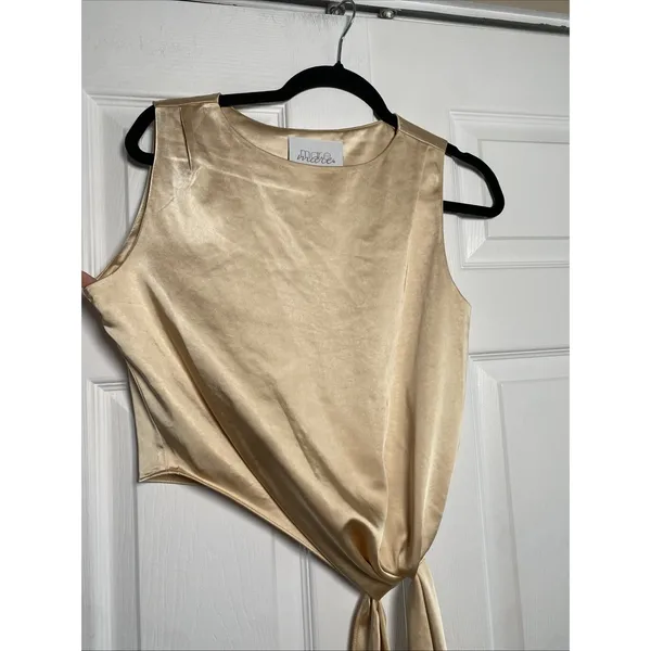 Mare Mare Asymmetric Knot Blouse Womens Size XS Gold Satin Tank Anthropologie - Image 2