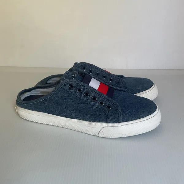 Tommy Hilfiger Women’s Denim Slip On Mule Sneakers Size 5.5 Blue Flag Logo - Image 4