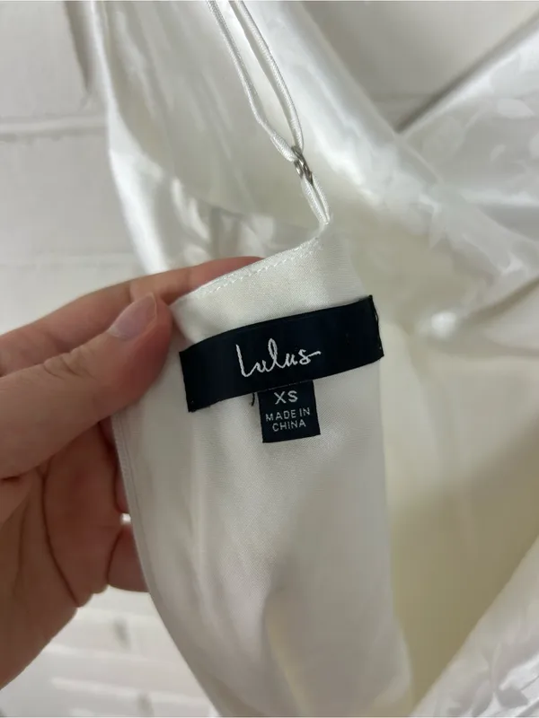 Lulus Close To Your Heart White Satin Jacquard Cowl Slip Mini Dress Size XS - Image 10