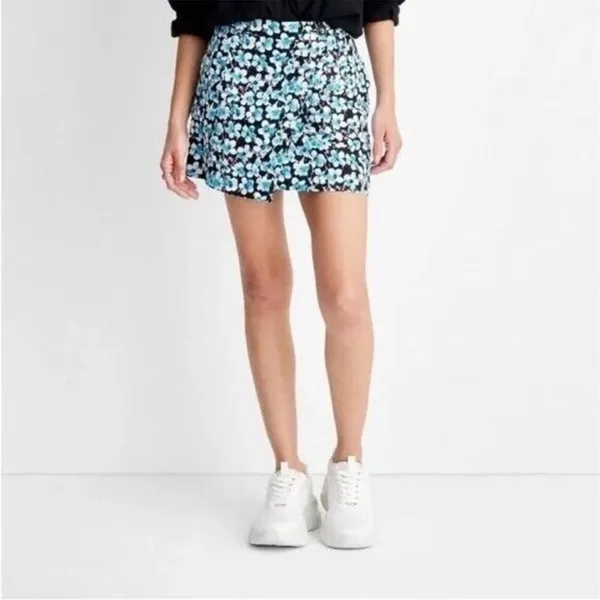Future Collective Wrap Cargo Skirt Womens Size‎ 0 Linen Blue Ditsy Floral NEW - Image 4