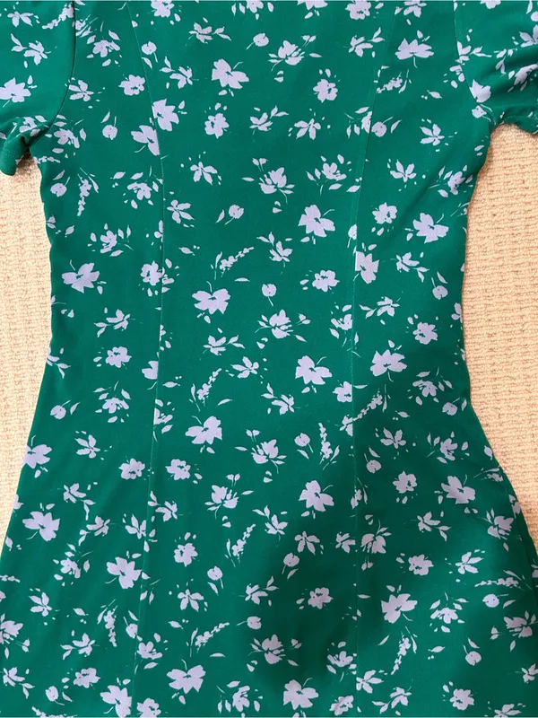 Mango Green with purple florals V-Neck button down mini Dress - Image 5