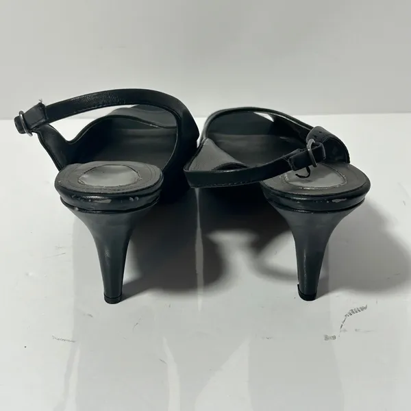 Trotters Omega Black Leather Slingback Peep Toe‎ Kitten Heels Pumps 9N - Image 13