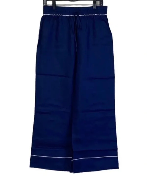 Hill House The Skylar Navy Blue Linen Wide Leg High Rise Pants Small - Image 3