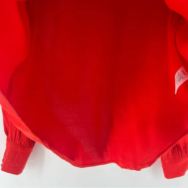 RP Rachel Parcell‎ Red Ruffle Neck Satin Blouse Long Bishop Sleeves - Image 8