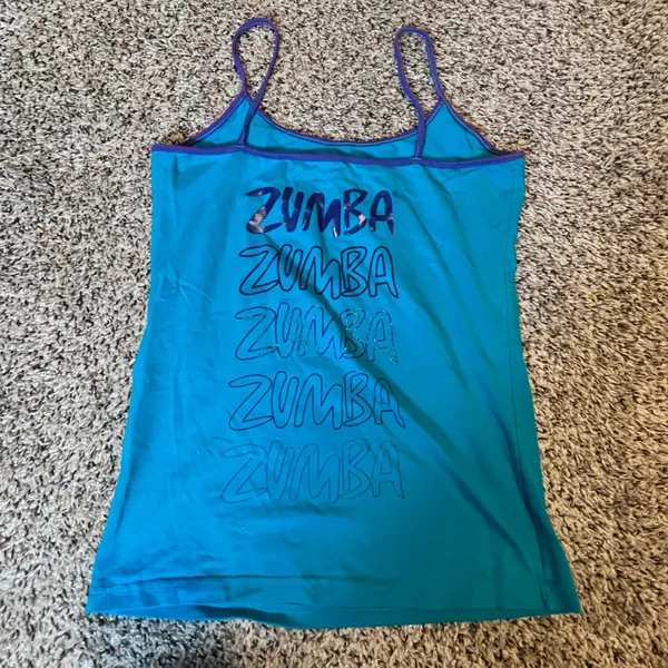 Zumba Women Teal Love Graphic Spaghetti Strap Athletic Workout Cami Tank Top L‎ - Image 5
