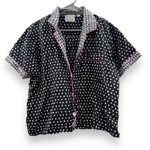 Lele Sadoughi x Roller Rabbit Black, White & Pink Heart Print Pajama‎ Set Sz L - Image 3