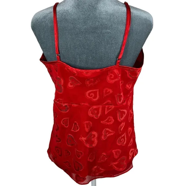 Red Babydoll Camisole Tank Top Medium Textured Hearts Mesh Coquette Y2K Vintage‎ - Image 2