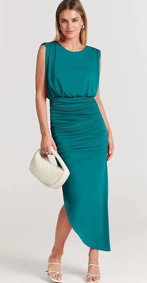 Women Summer Sleeveless Cocktail Dress Ruch Bodycon High Waist - Image 5