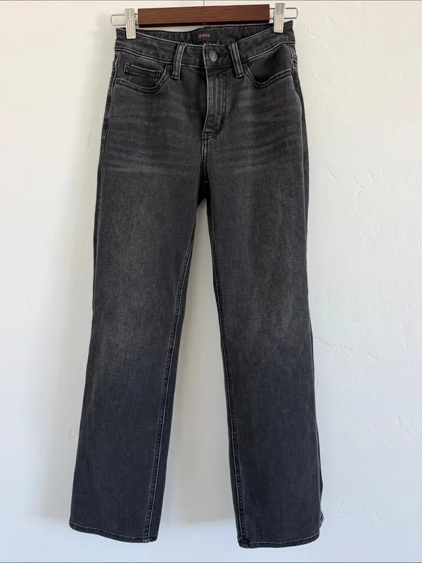 Quince Bella Stretch Straight Jeans 24 Faded Black High Rise 28” Comfort Denim - Image 2
