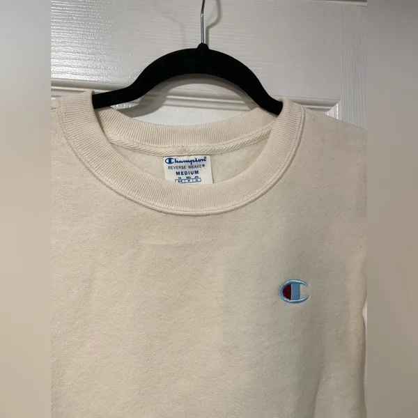 NWT Champion Heavyweight Reverse Weave Knit Sleeve Logo Cream Crew Neck Size M - Image 2