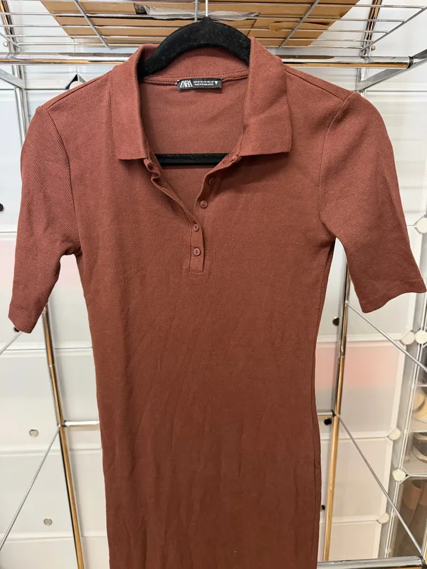 ZARA Brown Ribbed Midi Dress - Image 2