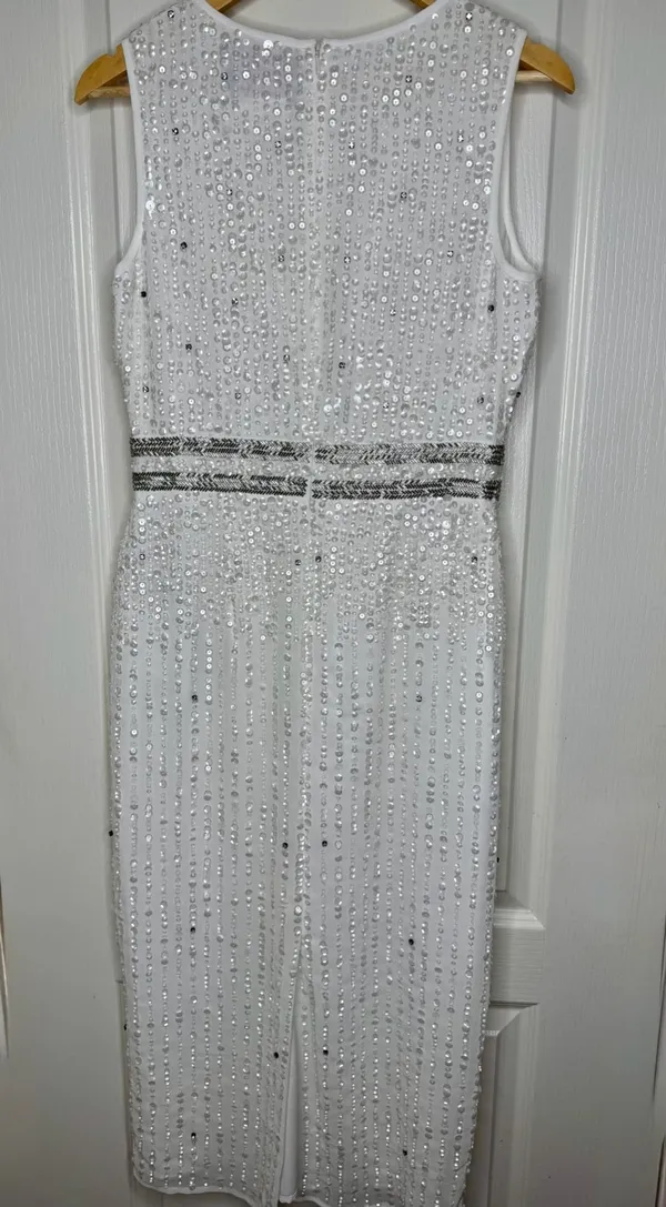 Mac Duggal Ivory Sequin Beaded Formal Maxi Dress Size 6 NWT - Image 9
