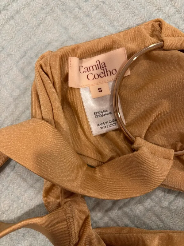 Camila Coelho Patricia Nude One-Shoulder Ring Bikini top Size‎ Small - Image 5