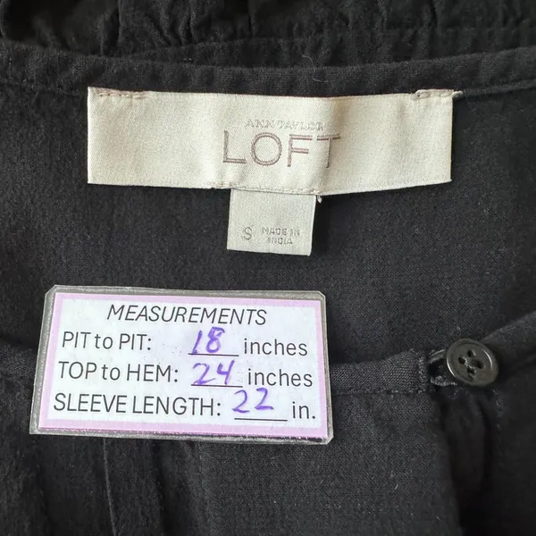 Ann Taylor Loft Top S Black Pin-Tucked Soft Lightweight Peplum - Image 4