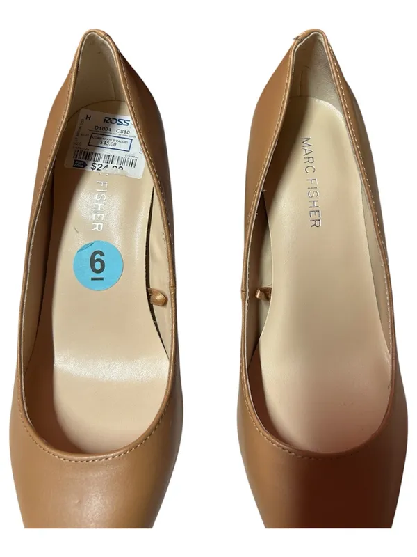 Marc Fisher light brown matte leather pointed toe slender kitten heel pumps - Image 6