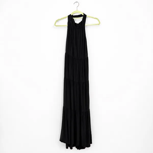 RD Style Black Halter Tiered Midi Dress Sz M - Image 2