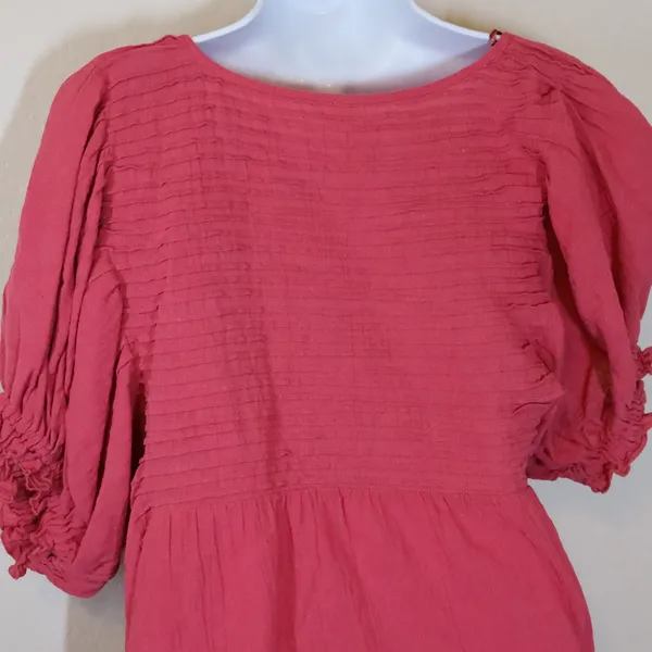 Free People Elsie Puff Sleeve Cotton Linen Blend Tunic‎ Top Women XS Pink Boho - Image 11