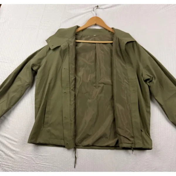 Fashion Olive Green Funnel Neck Button Up Windbreaker Jacket MLZ-2409 Small - Image 3