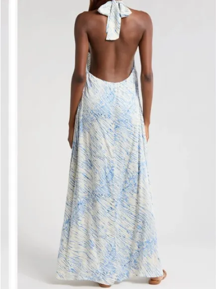 ELAN Stripe Halter Maxi Dress - Blue Sahara, Large, NWOT - Image 3
