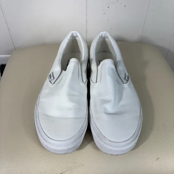 Vans Solid White Classic Slip On Low Top Casual Sneakers Canvas M5.5/W7 Retro - Image 3