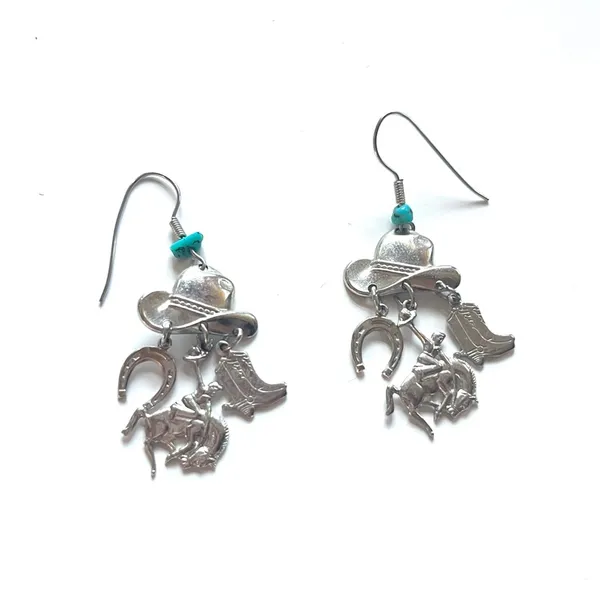 Back In The Saddle Cowboy western turquoise dangle earrings - Image 2