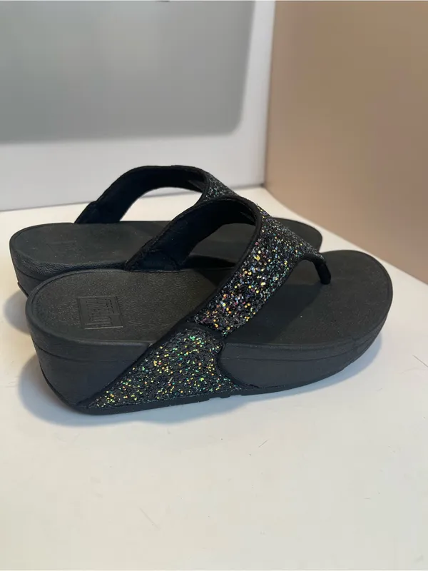 FitFlop Black Glitter MicroWobbleboard Thong Sandals Size US 5 EU 36 Comfort - Image 4