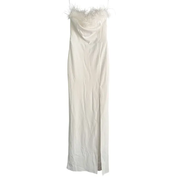 NWT Lulus White Strapless Feather Lined Maxi Dress Size XS - Image 2