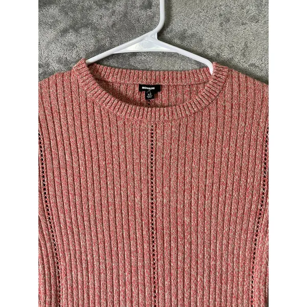 Monrow Coral Cream Ribbed Cotton Cropped Long Sleeve Sweater Top Size XS New - Image 2