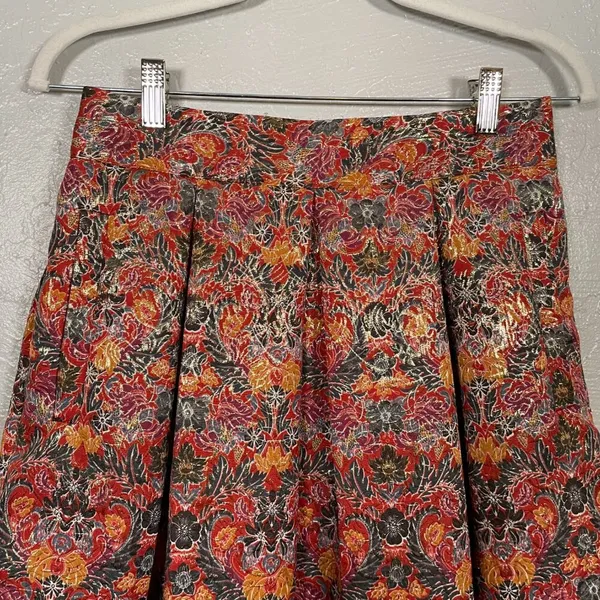 Maeve Anthropologie Women S Rosie Floral Gold Pleated Brocade Skirt Pockets - Image 3