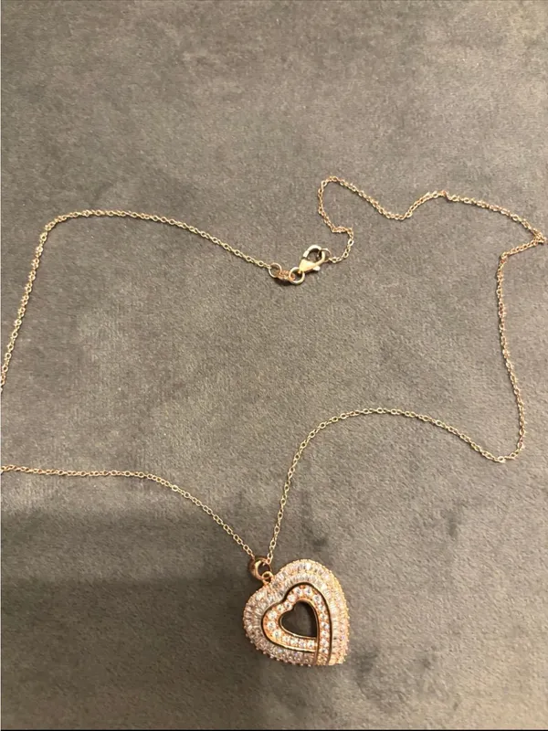 Rose Gold Plated Sterling Silver Baguette Cz Heart Necklace 18” - Image 4