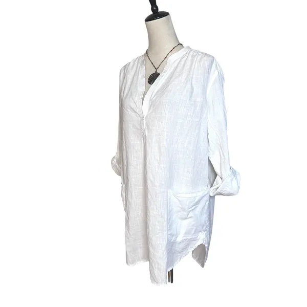 Seafolly White Cotton Tunic Beach Cover Up Roll Tab Sleeve M‎ Minimalist Travel - Image 4