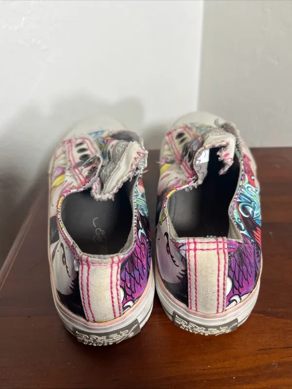 Ed Hardy Pink, Blue and Yellow Floral Slip-On Sneakers Size 5.5 - Image 4