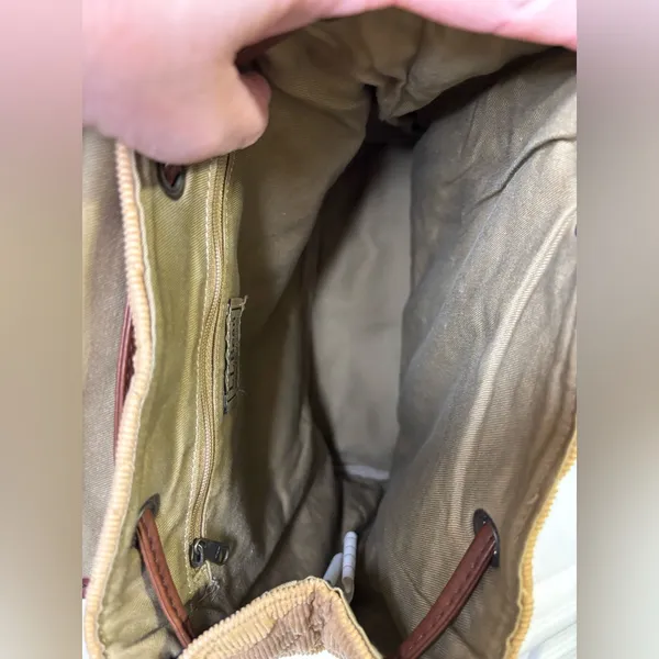 LL Bean Tan Corduroy and Lather Backpack Purse - Image 14