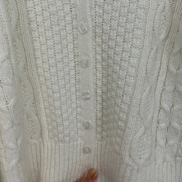 Abercrombie & Fitch Cable Knit Cardigan Sweater Cream V Neck Size‎ L - Image 3