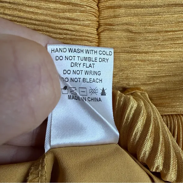 Lena Gold Pleated Tiered Mini Dress Deep V Neck Side Tie Party Dress Small - Image 12