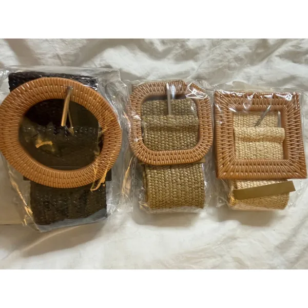 NEW Lot of 3 Straw Woven Elastic Stretch Belts Up to 30” - Image 5