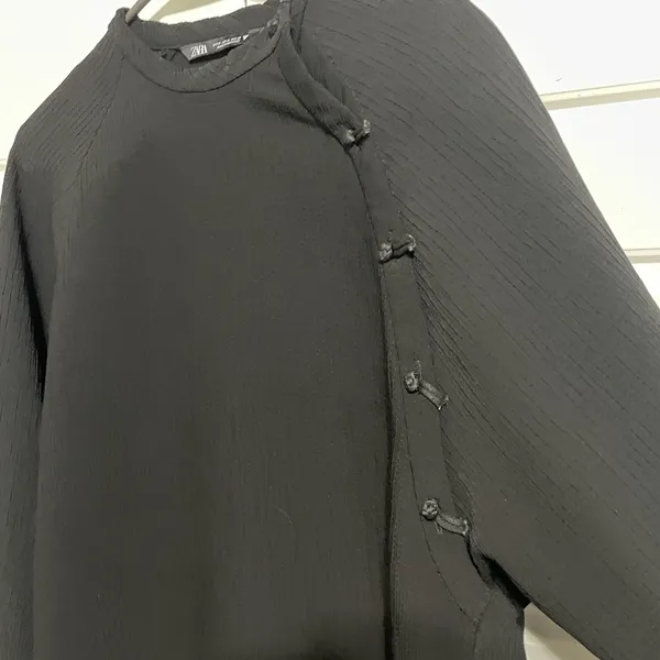 ZARA Black Mandarin Collar Button Front Long‎ Sleeve Blouse Women Size M - Image 5